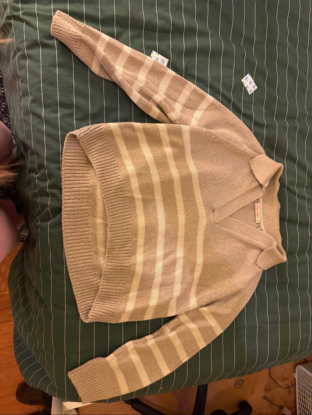 Marine Layer Beige Striped V-Neck Sweater